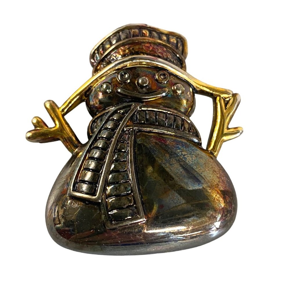 Snowman Brooch Pendant Best Silver Gold Tone Metal Christmas Holiday Winter